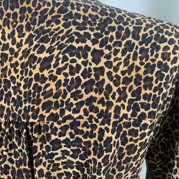 J. Crew Size S Peplum Sara Leopard Print Wrap Top Blouse Black Tan Long Sleeve - Picture 12 of 15